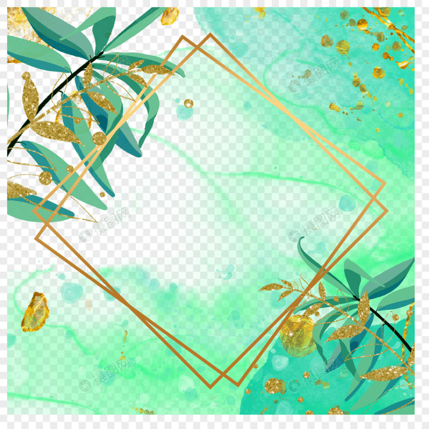 卡通绿色底纹植物花卉水彩边框图片