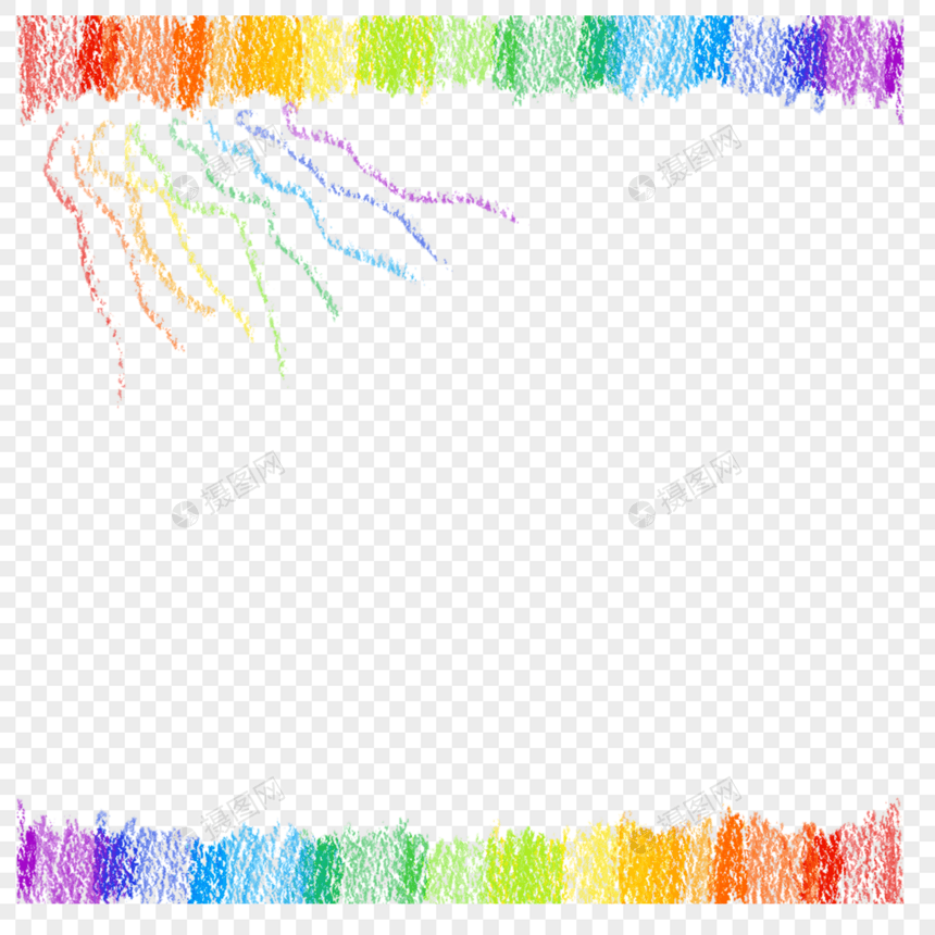 水彩涂鸦线条蜡笔彩虹边框图片