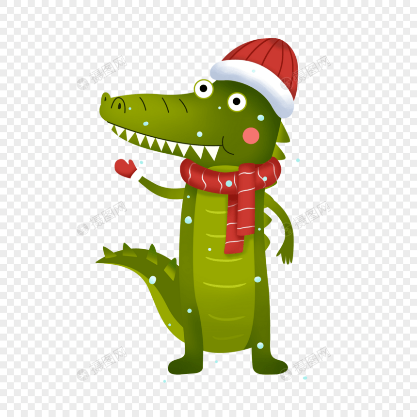 戴帽子的鳄鱼可爱卡通圣诞冬季动物图片