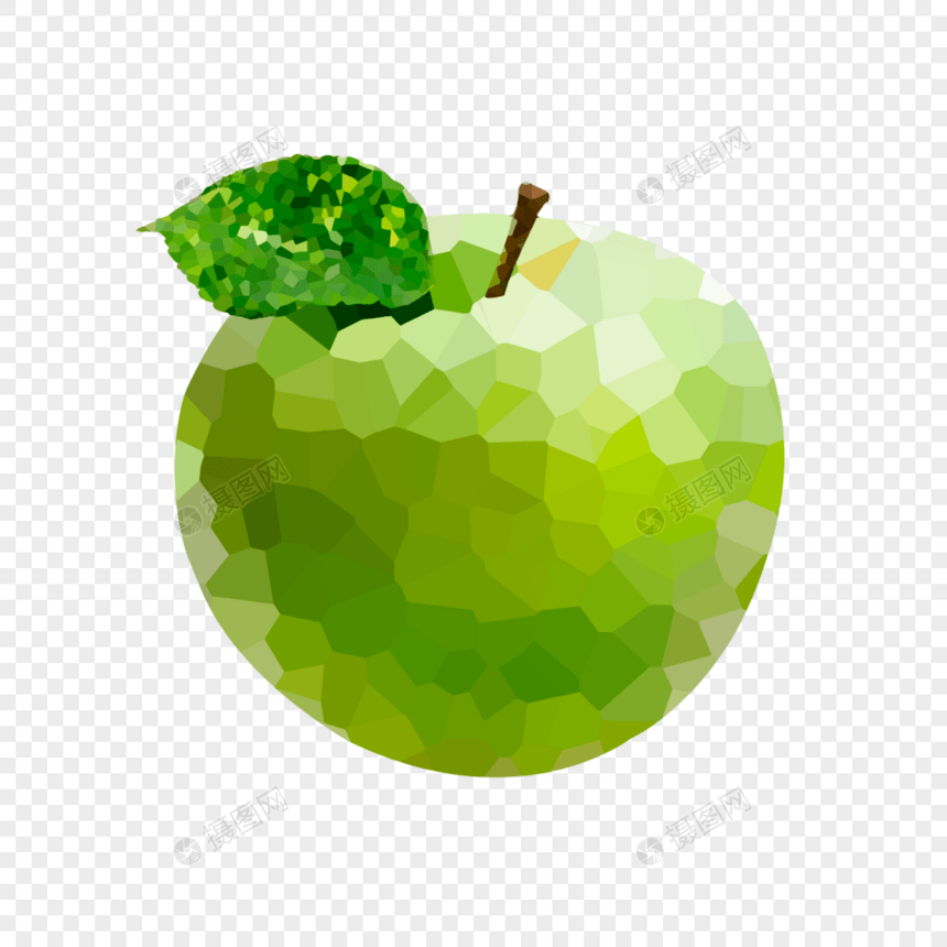 低聚合水果青苹果彩色马赛克效果图片