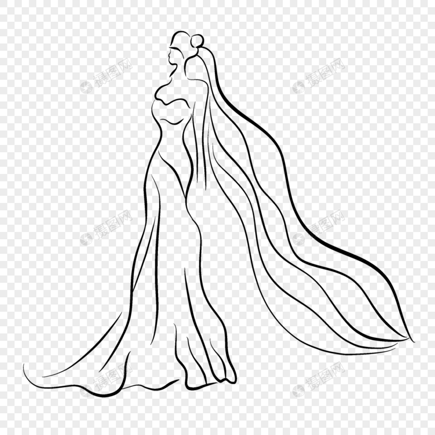 长长的头纱抽象线条婚纱礼服新娘图片