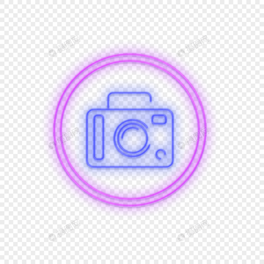 紫色圆环发光霓虹相机图片
