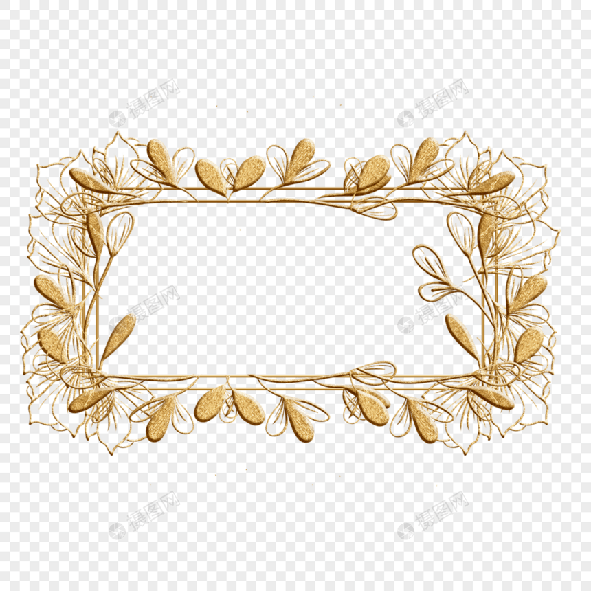 金线婚礼花卉边框金色植物图片