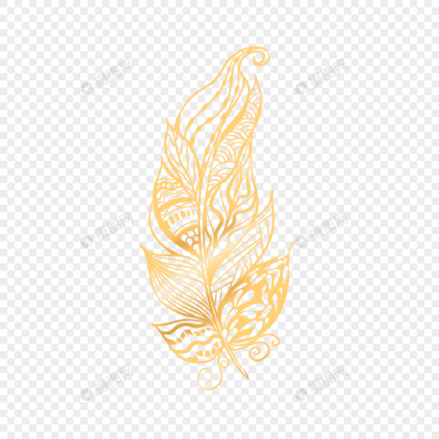 可爱羽毛装饰创意金色镂空花纹图片