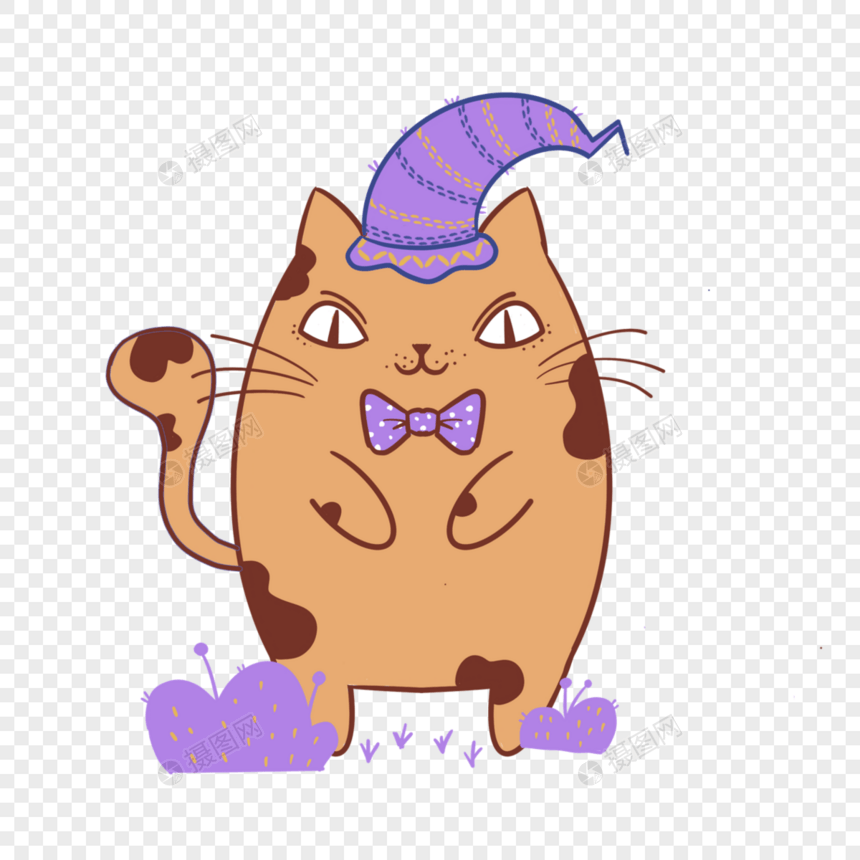 戴紫色魔法帽子的猫咪图片