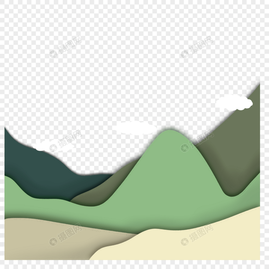 剪纸风格绿色山坡云朵图片