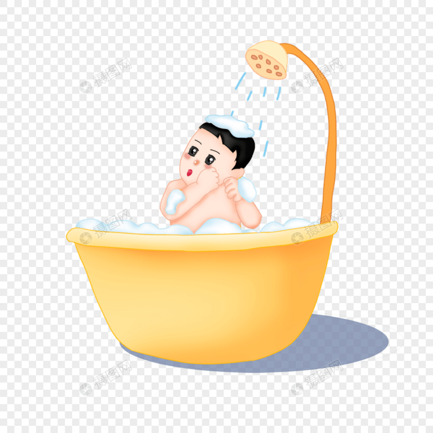 卡通的小男孩浴缸洗澡图片