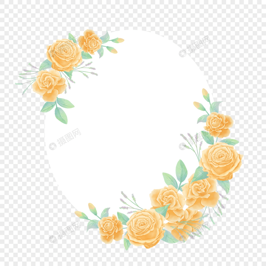 圆形黄色花朵玫瑰花花环花卉图片