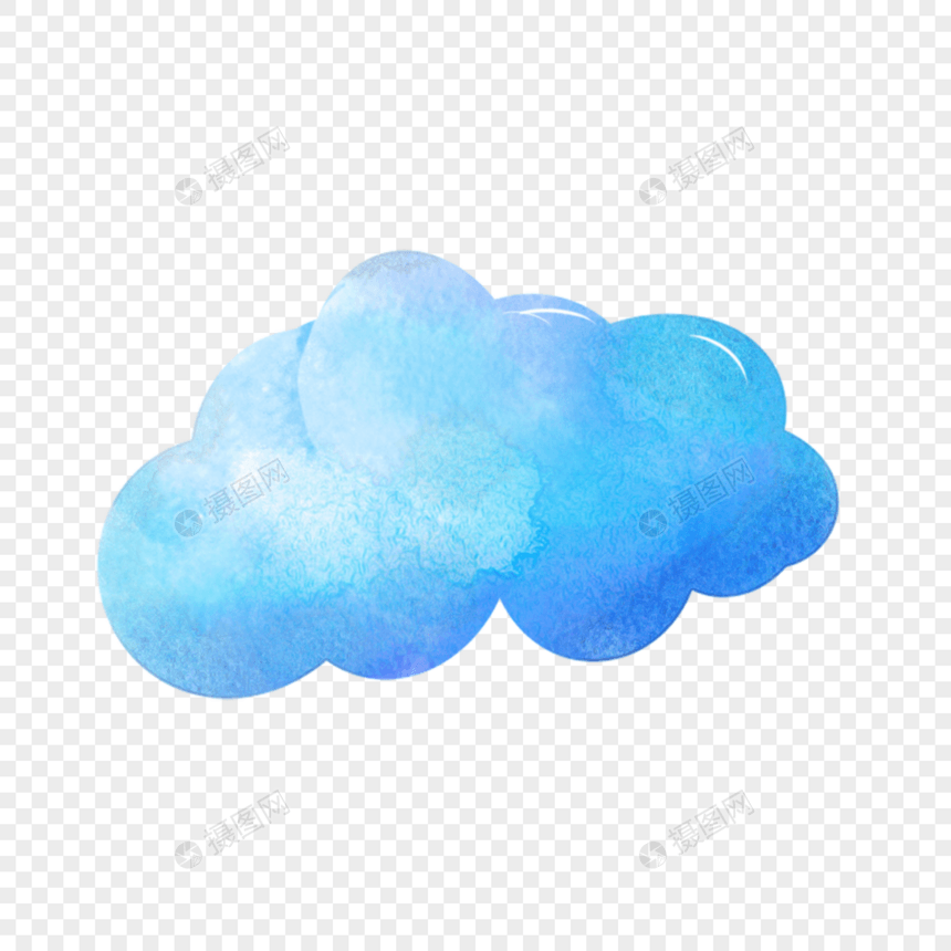 蓝色渐变晕染云朵水彩剪贴画图片