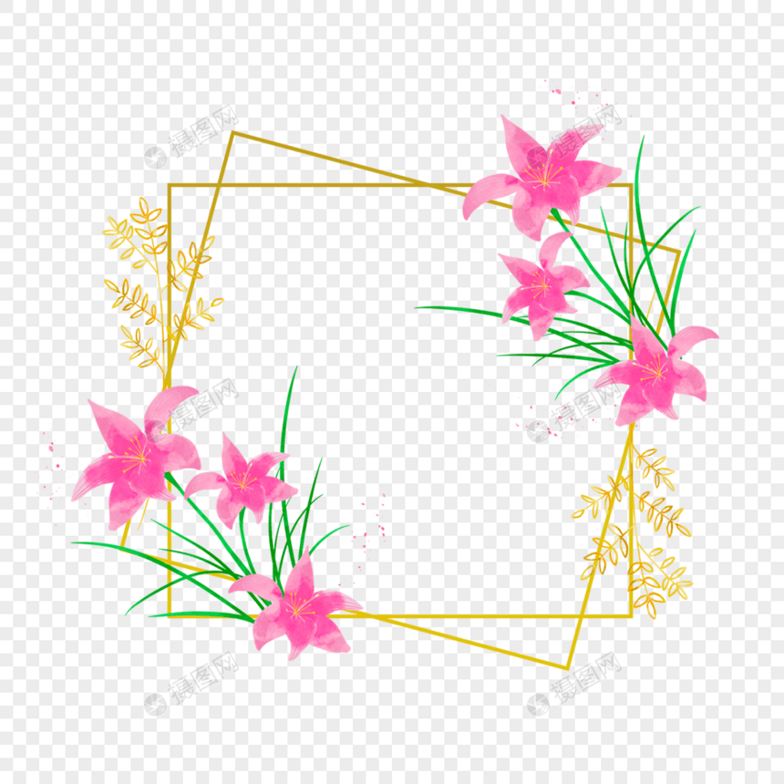 水彩粉色兰花花卉婚礼边框图片
