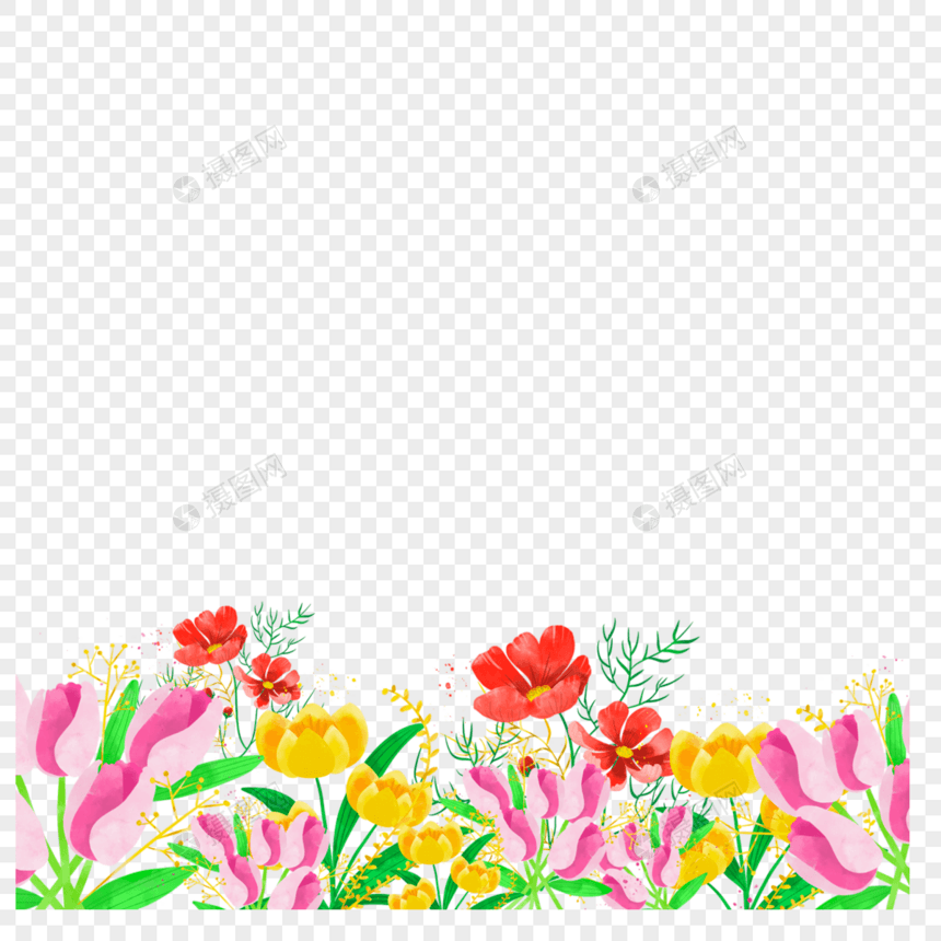 水彩婚礼彩色花卉边框图片