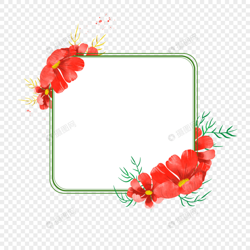 水彩红色花卉边框图片