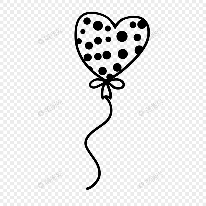 黑色线稿生日快乐心形印花气球图片