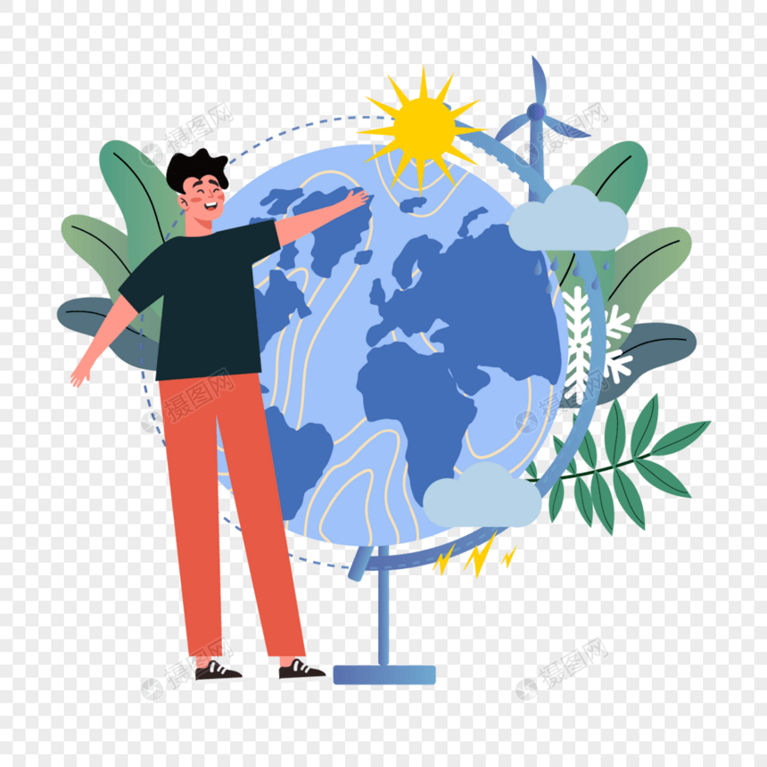蓝色世界气象日插画图片