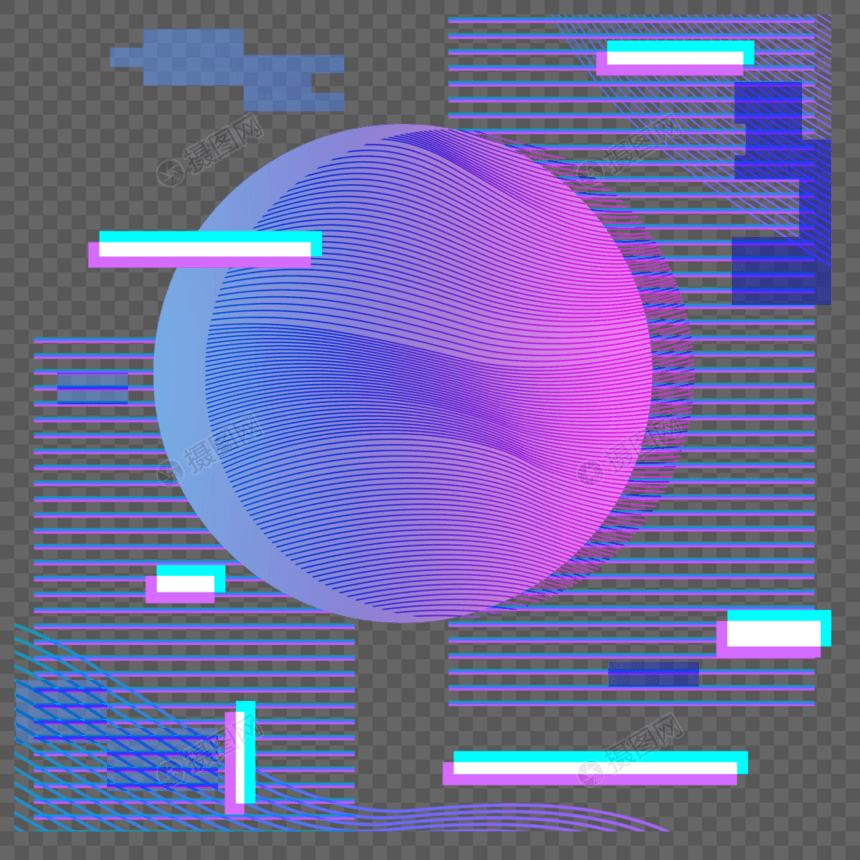 紫色圆形线条抽象故障风边框图片