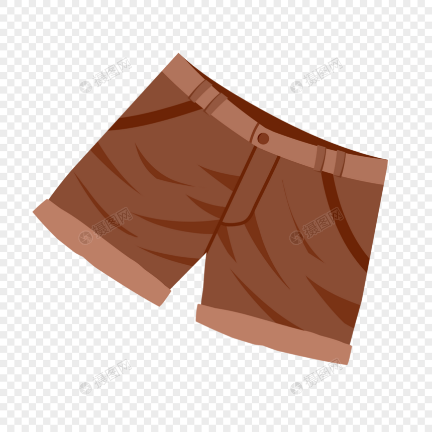 棕色卡通休闲短裤平面插画图片