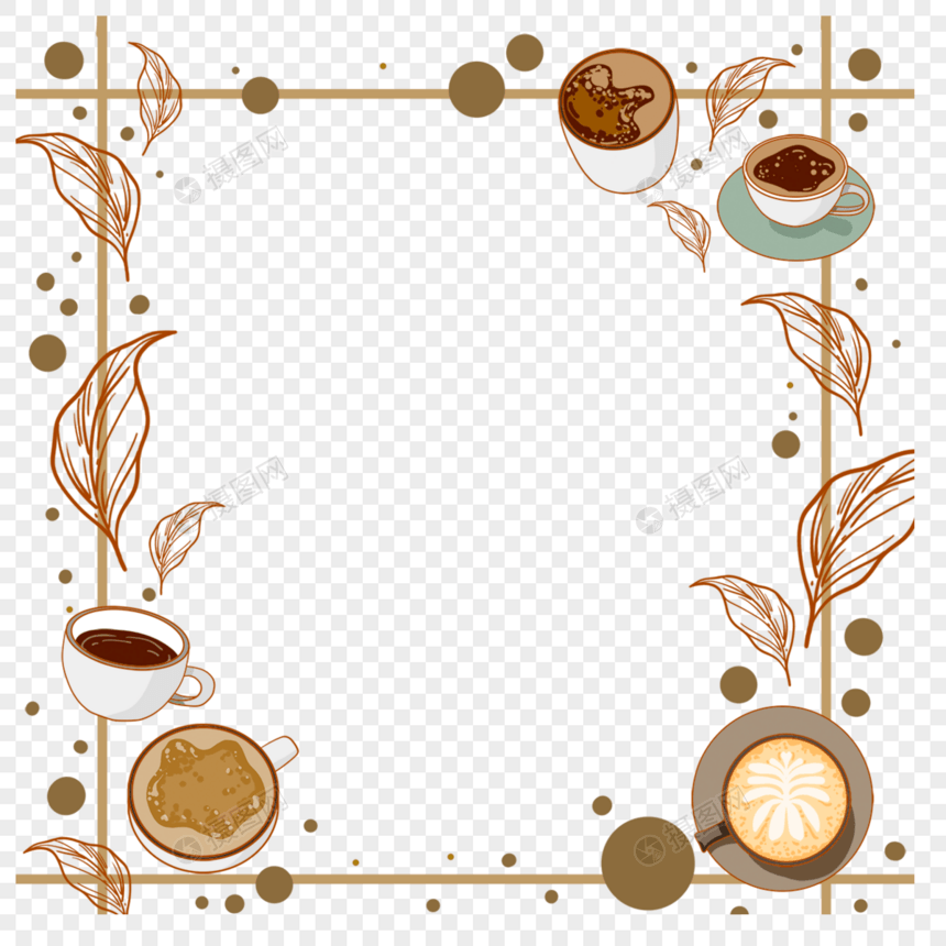 树叶咖啡拿铁褐色边框图片