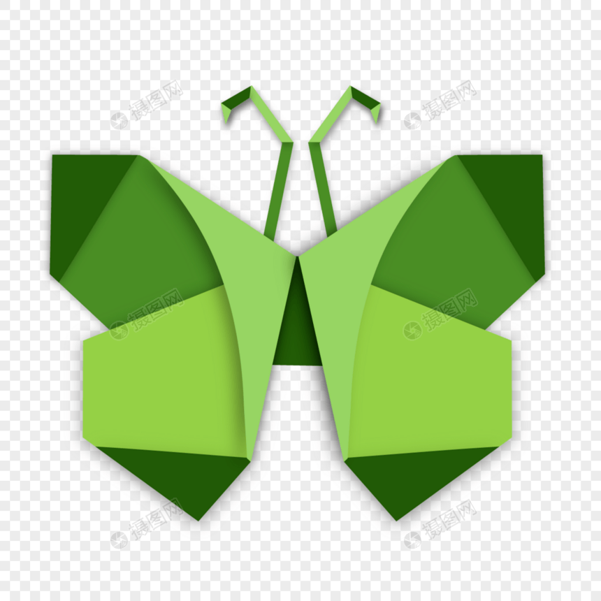 蝴蝶折纸绿色手工几何图案图片