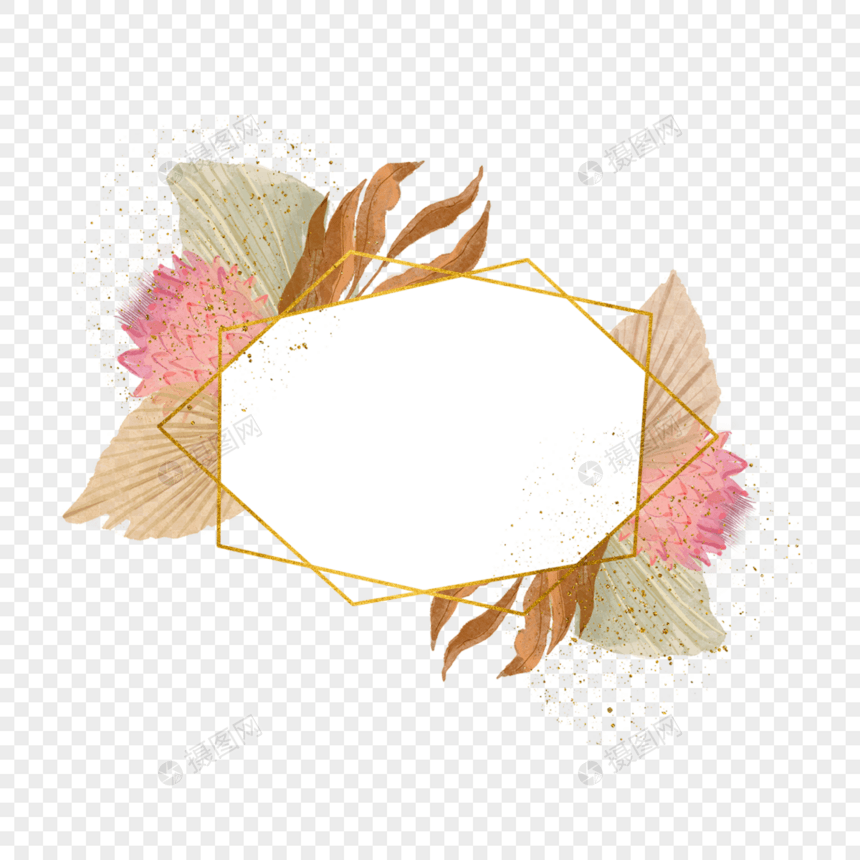 精致水彩干扇棕榈叶婚礼边框图片