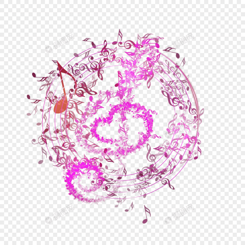 紫色喷溅爱心圆形五线谱音乐符号彩色元素图片