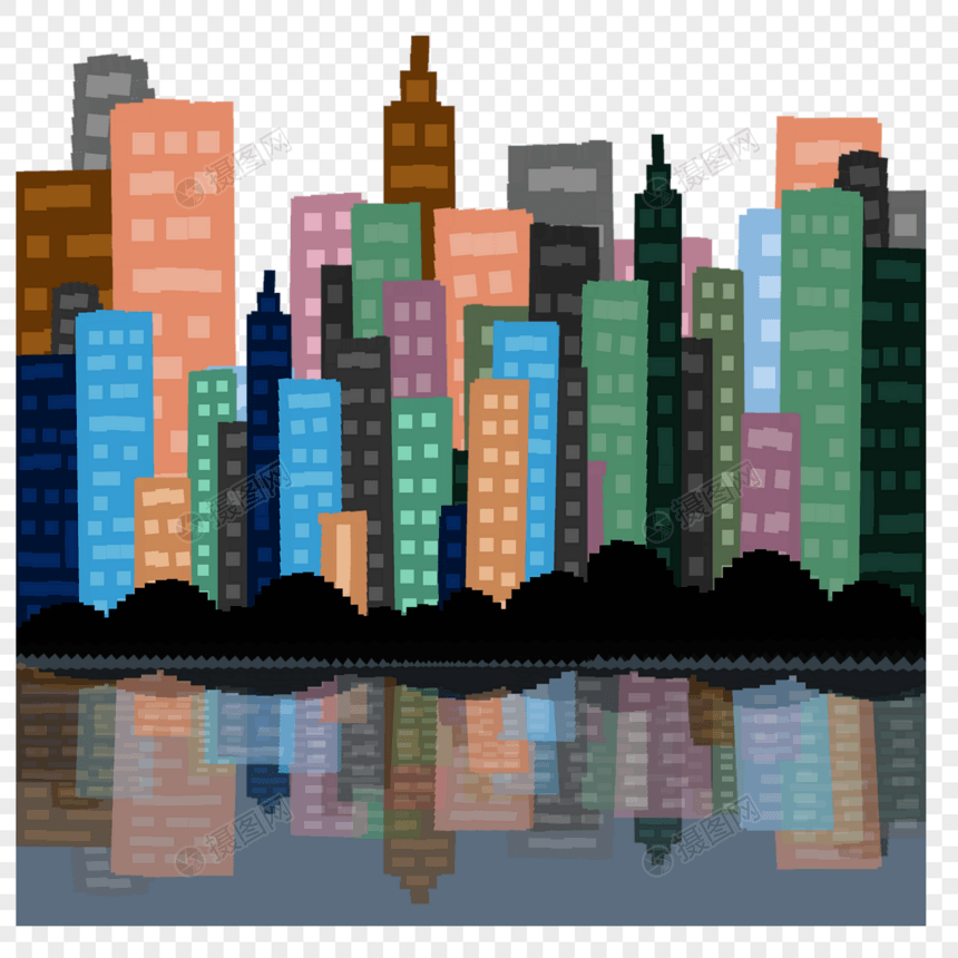 像素艺术游戏城市街景湖面魅力图片