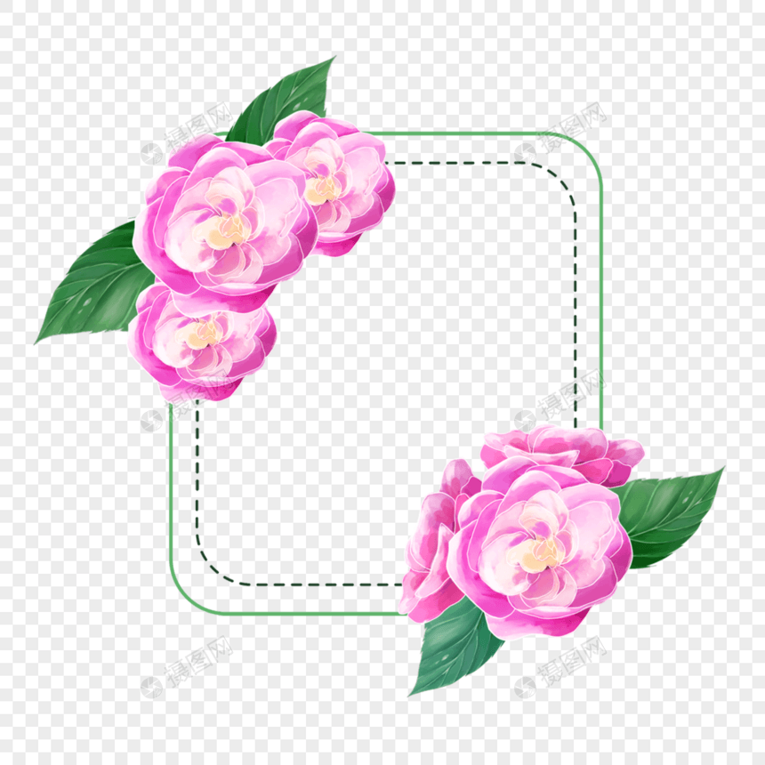粉色水彩海棠花卉边框图片