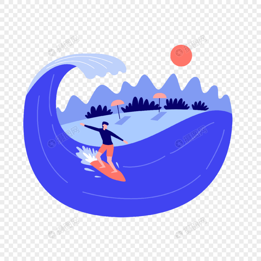 夏季假期旅行海上冲浪的人概念插画图片