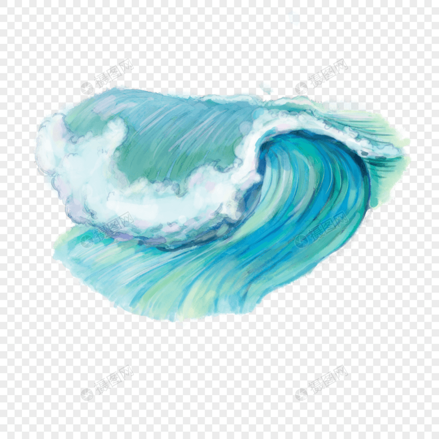 水彩风格浪花海浪插画图片