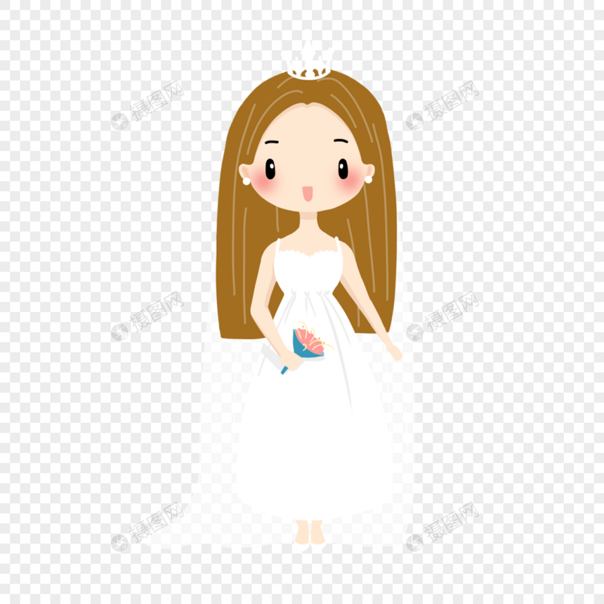 长发可爱美丽漂亮新娘卡通婚礼人物图片