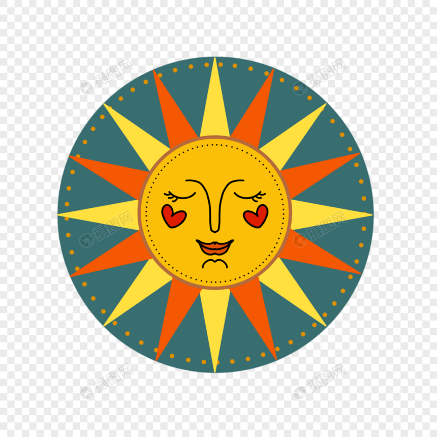 抽象太阳人脸撞色艺术图片