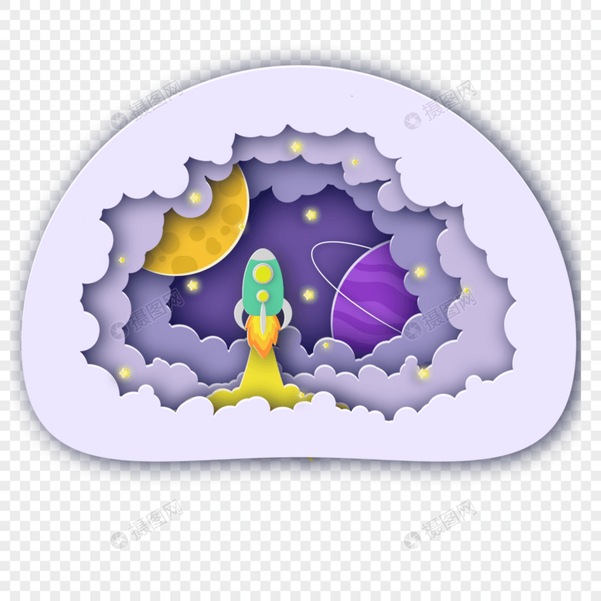 宇宙太空月球火箭剪纸图片