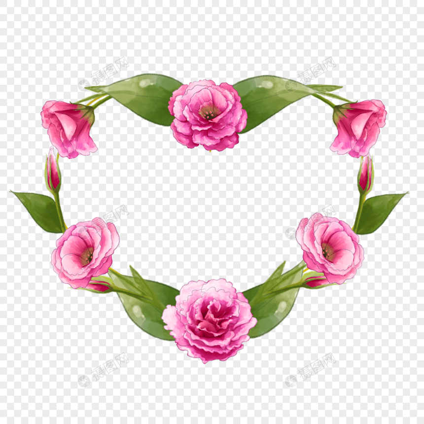 水彩粉色花卉洋桔梗婚礼边框爱情图片