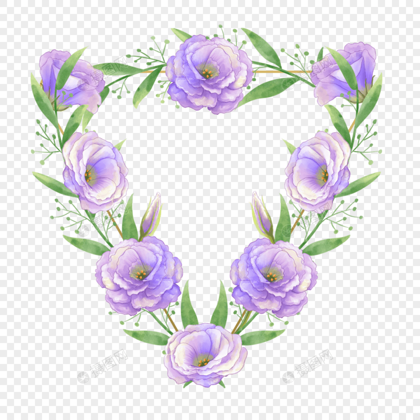 水彩紫色花卉洋桔梗婚礼三角形边框图片