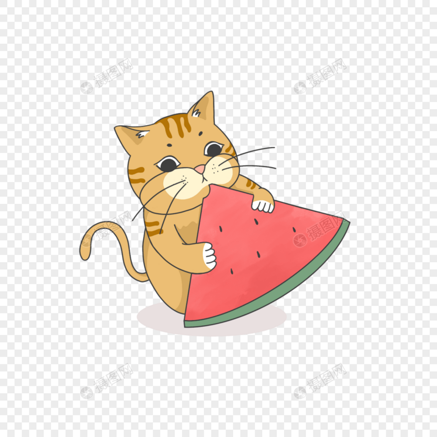 猫咪吃西瓜可爱卡通形象图片