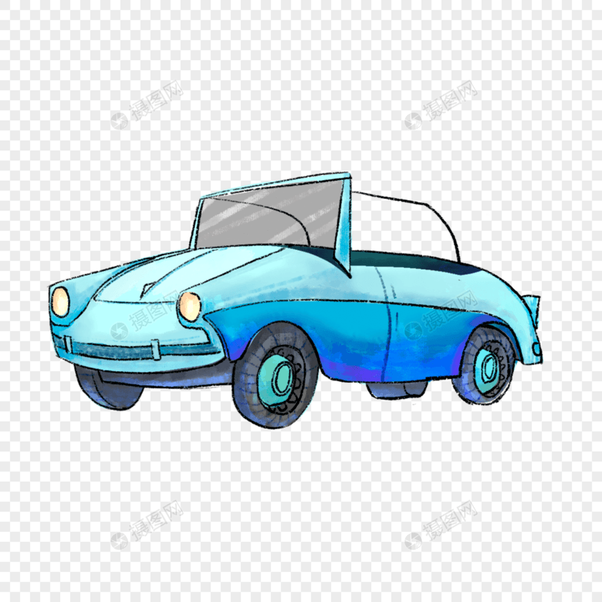 水彩复古汽车蓝色图片
