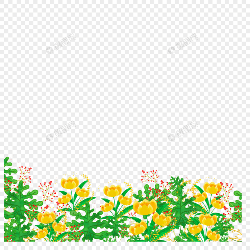 水彩婚礼黄色花卉边框图片