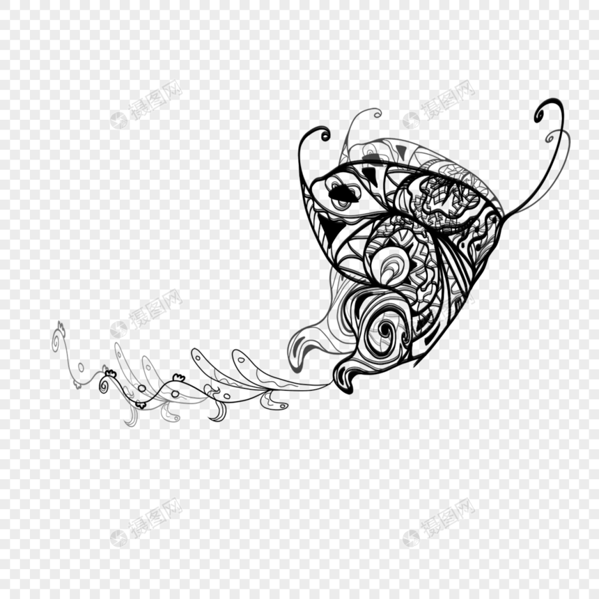 黑色艺术装饰蝴蝶线稿图片