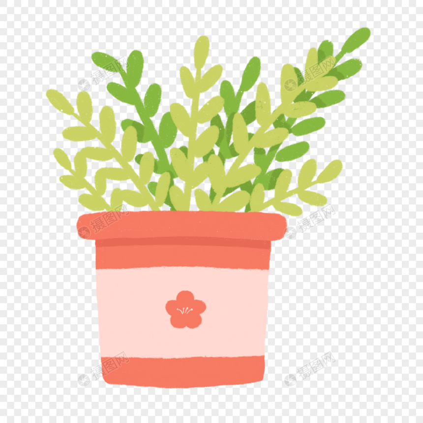 粉色花瓶绿色植物卡通盆栽图片