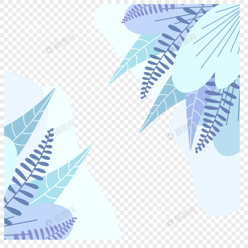 淡蓝色树叶冬季植物边框图片