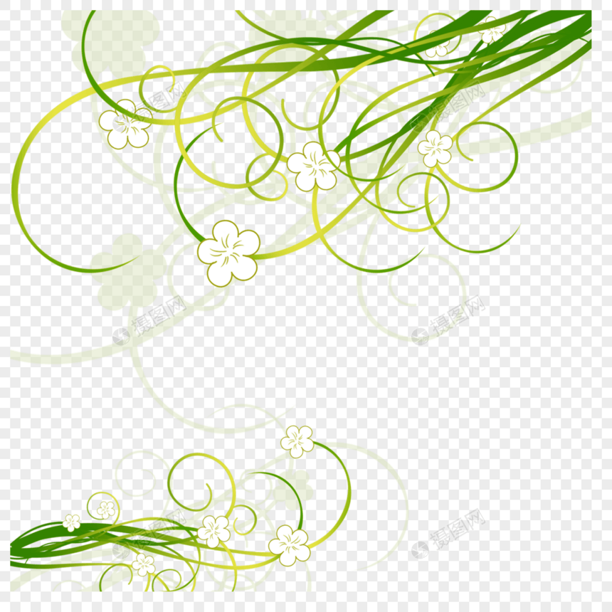 树枝绿色曲线线条小花几何边框图片