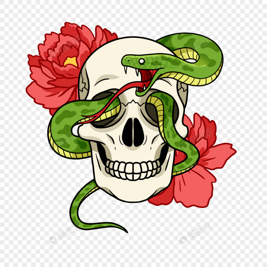 蛇插画风格纹身图案绿色图片