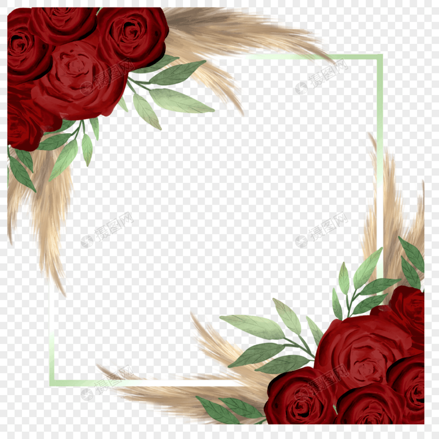 勃艮第玫瑰婚礼水彩唯美边框图片