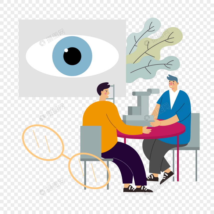 眼睛治疗彩色卡通眼科医生在交谈图片