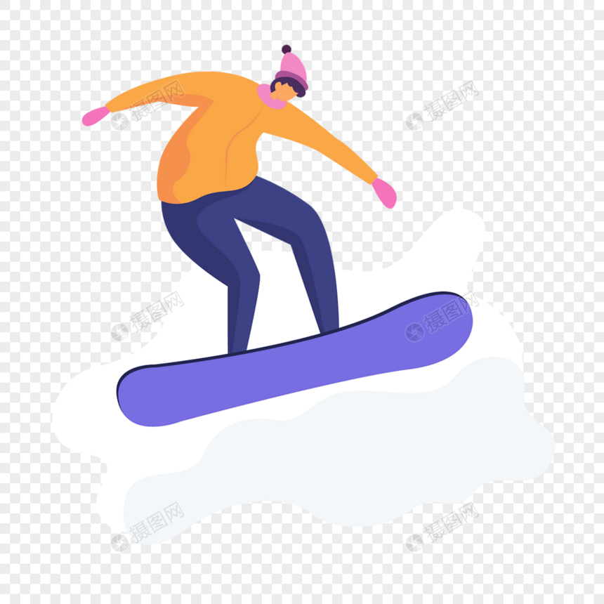 单板滑雪的人扁平风格插画图片