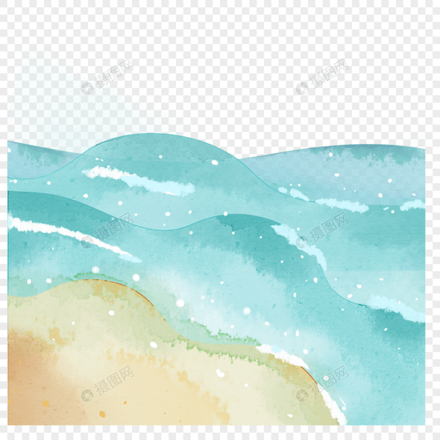蓝色水彩海浪水彩边框图片