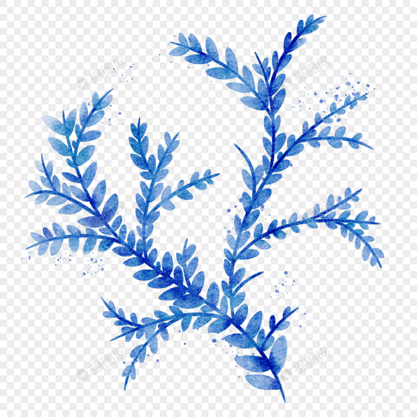 水彩植物蓝色系叶片图片