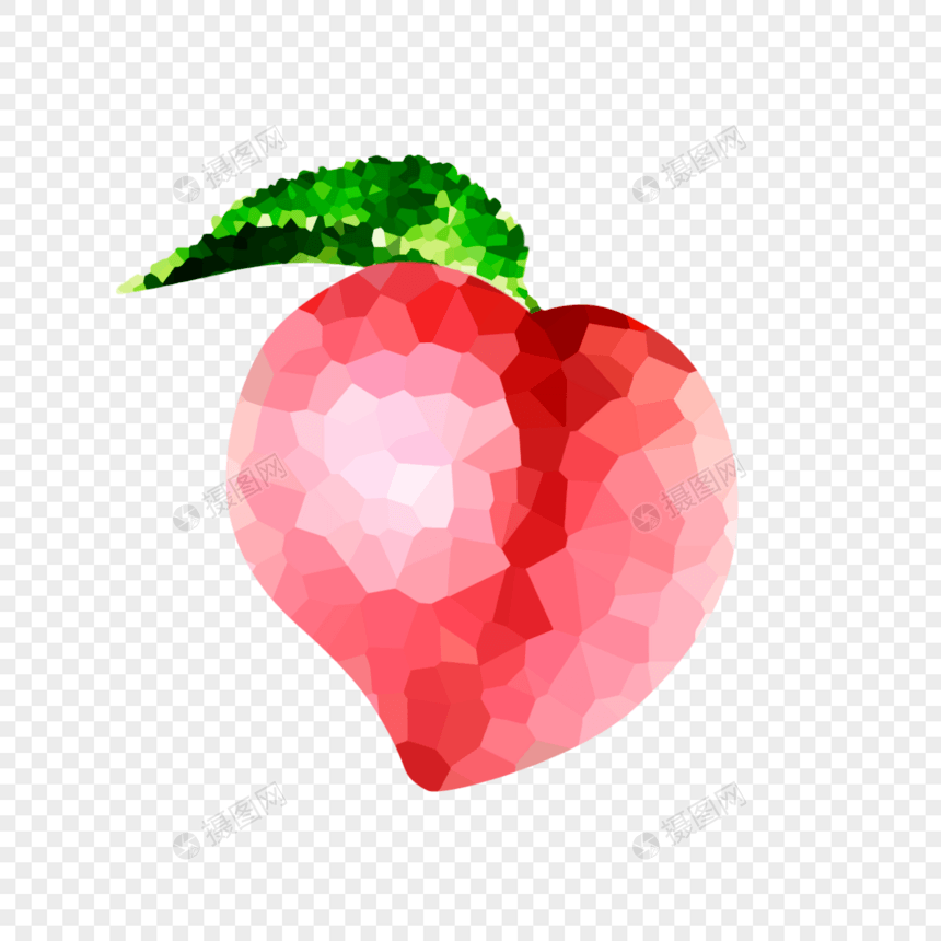 低聚合水果水蜜桃彩色马赛克效果图片