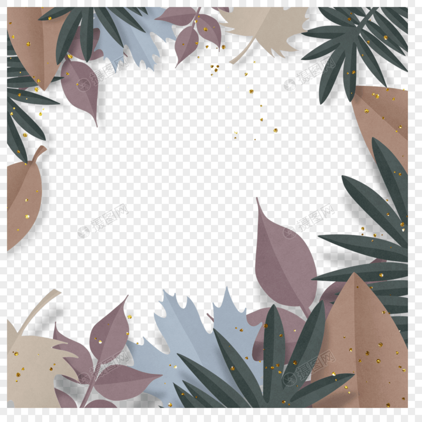 冬季剪纸植物边框叶子创意图片