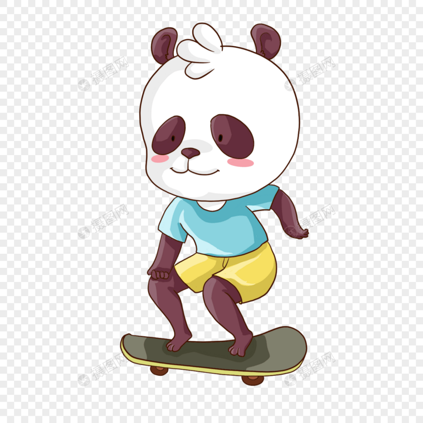 卡通可爱玩滑板动物熊猫图片
