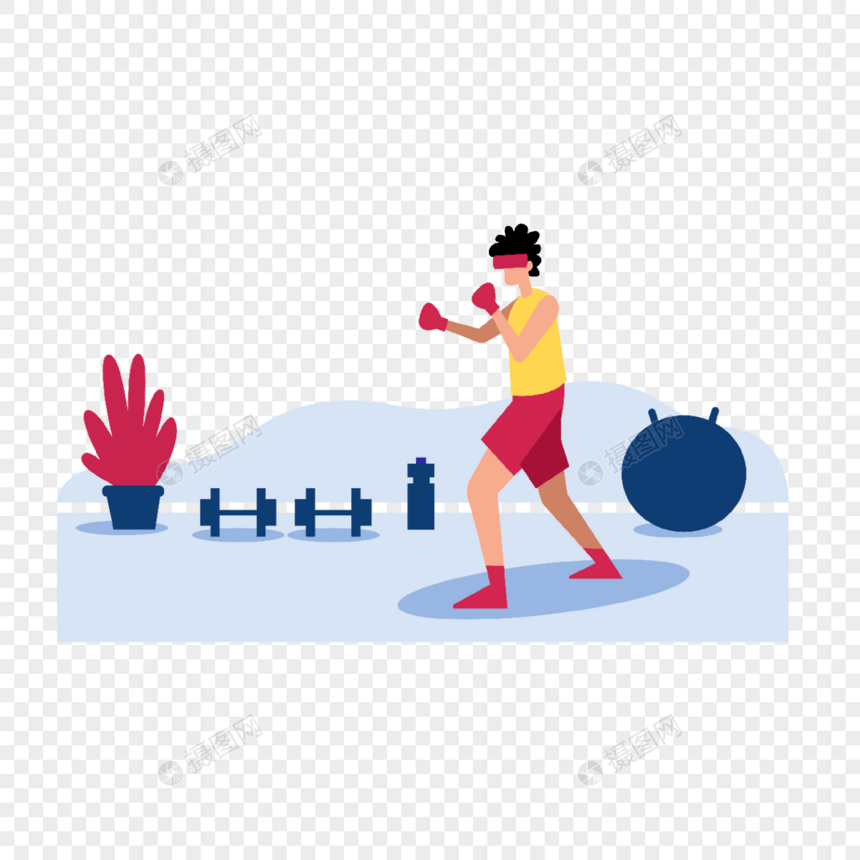 健身运动人物概念插画虚拟健身房练习拳击运动图片
